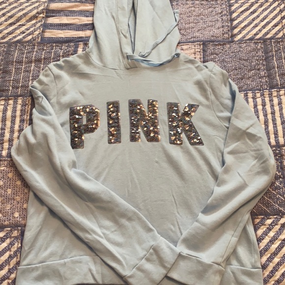 PINK Victoria's Secret Tops - Pink Victoria secret light blue sequin hoodie